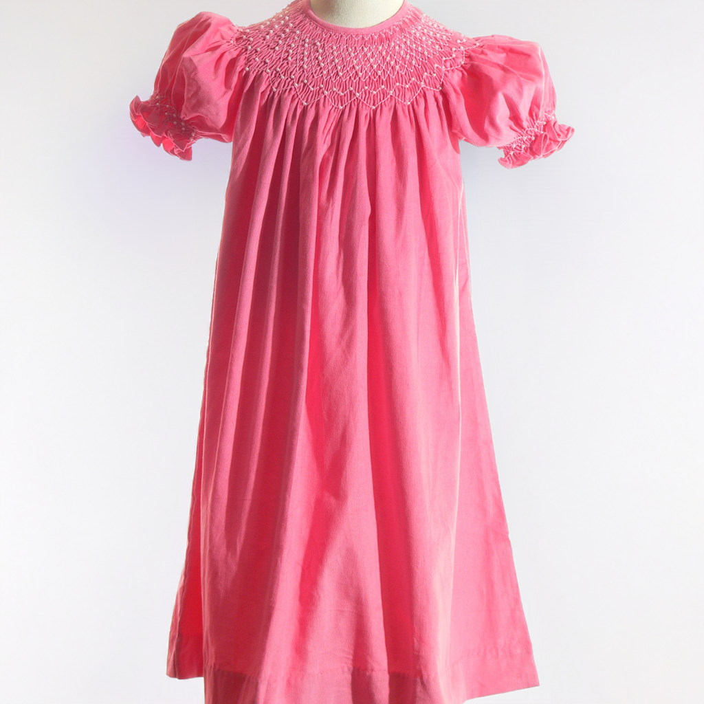 Pink Corduroy Geo Smocked Bishop Dress