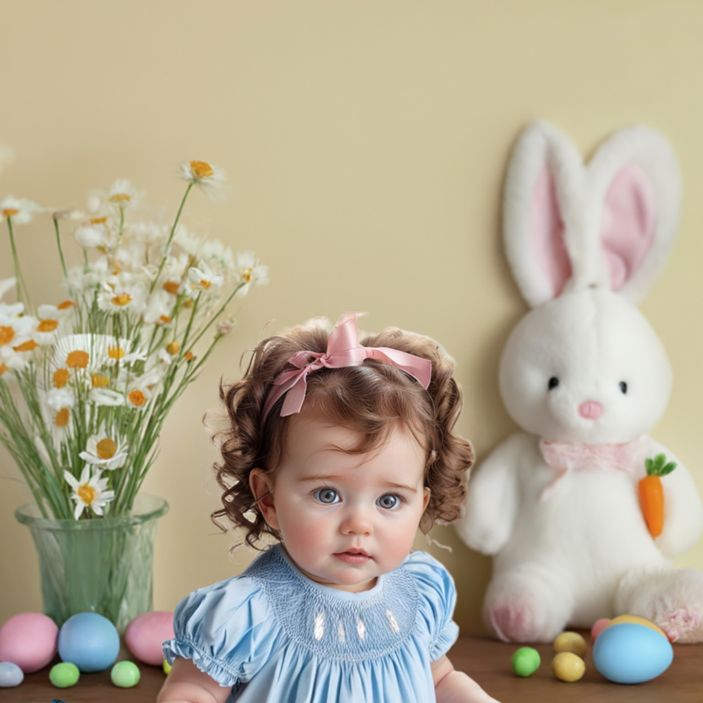 Blue Smocked Bunny Short Sleeve Bubble