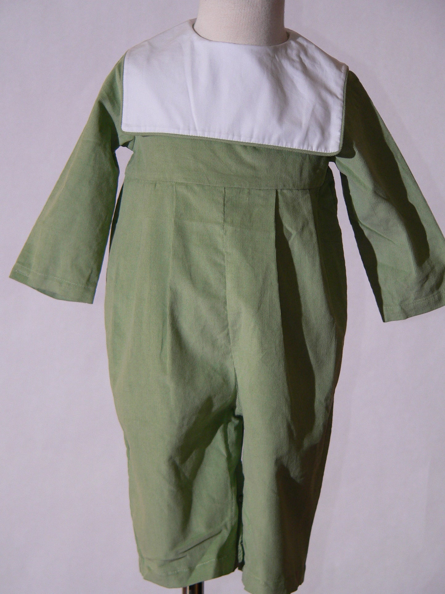 Green Corduroy Boy Romper With Squared Collar Monogramable