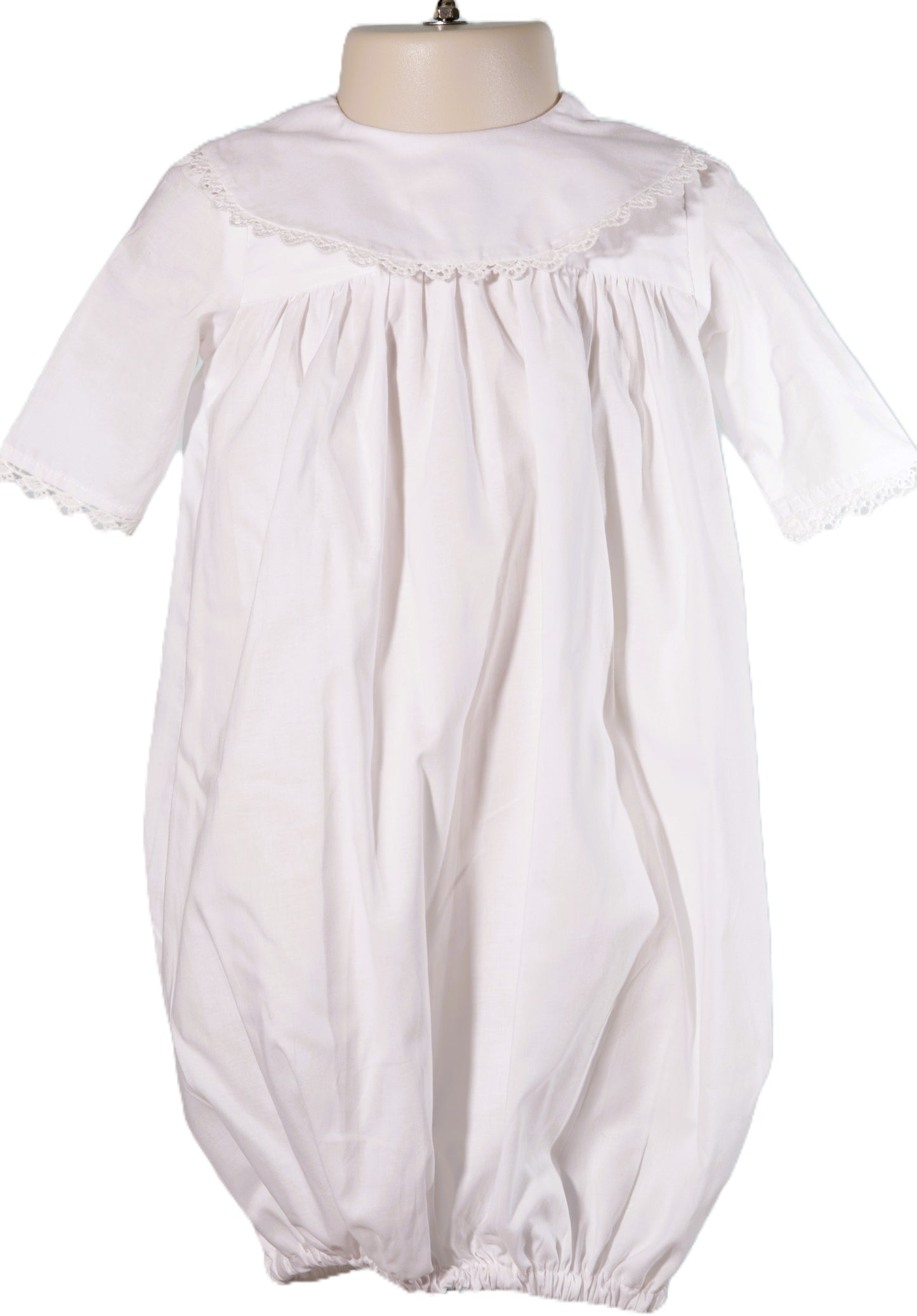 White Scallop Monogramable Round Collar Gown