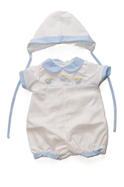 White Boys' Airplane Peter Pan Collar Bubble with Bonnet