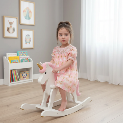 Pink Geo Smocked On Unicorn Print Short Sleeve Bishop Dress