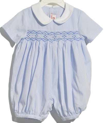 Baby Boys Light Blue Striped Geo Smocked Romper
