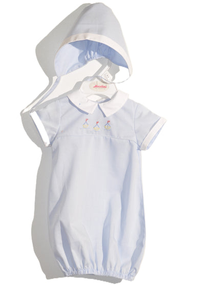 Blue Boy Boat Embroidered Day Gown