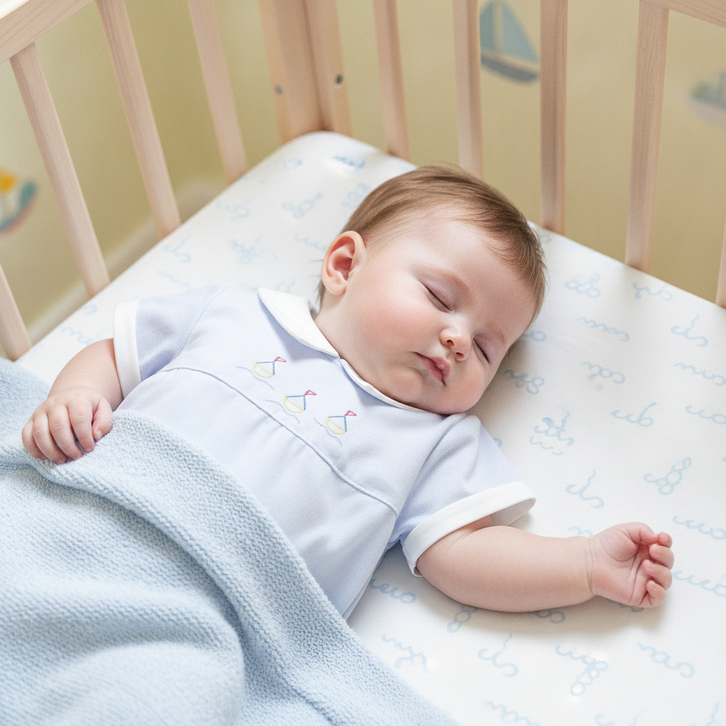 Blue Boy Boat Embroidered Day Gown