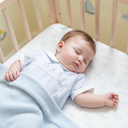 Blue Boy Boat Embroidered Day Gown