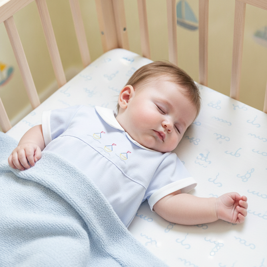 Blue Boy Boat Embroidered Day Gown