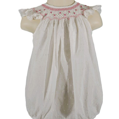 White Swiss Dot Geo Pearl Smocked Short Sleeve Bubble