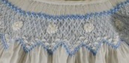 White Geometric Smocked with Daisies Angel Wing Sleeve Dress