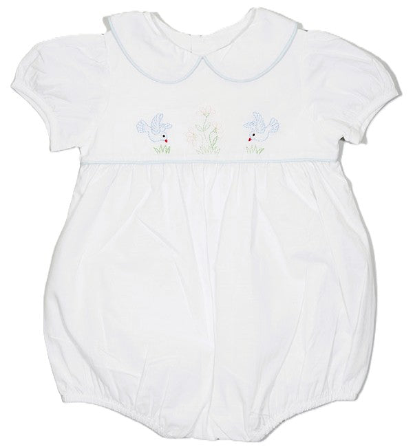 White Birds Shadow-Embroidered Short Sleeve Bubble