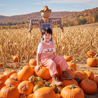 Orange Gingham Boy Long all featuring SCARECROW & PUMKINS Hand-Smocked