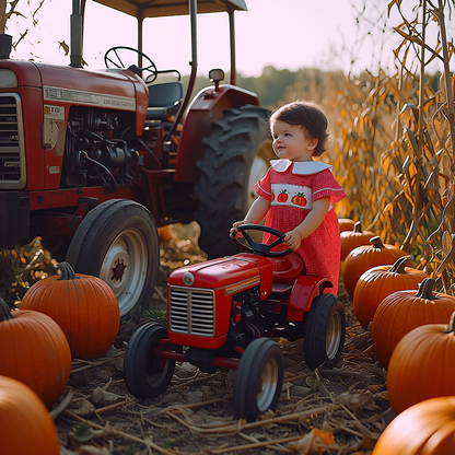 Orange Gingham Boy Romper featuring PUMPKINS Hand-Smocked