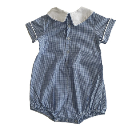 Blue Gingham Bubble With White Peter Pan Collar Featuring NATIVITY Hand-Smocked