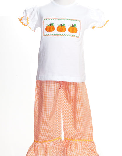 Orange Gingham Pant Set featuring PUMPKINS Hand-Smocked