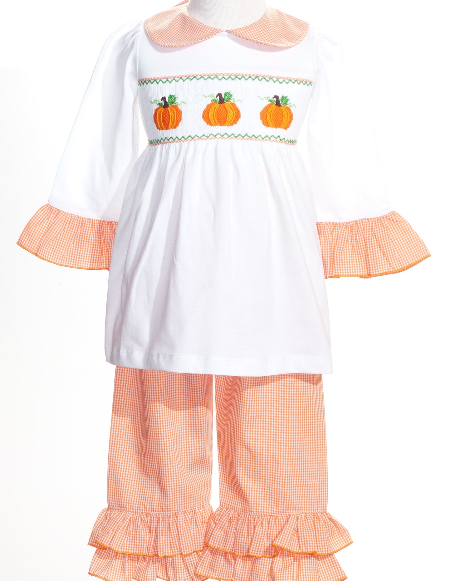 Orange Gingham Pant Set featuring PUMPKINS Hand-Smocked