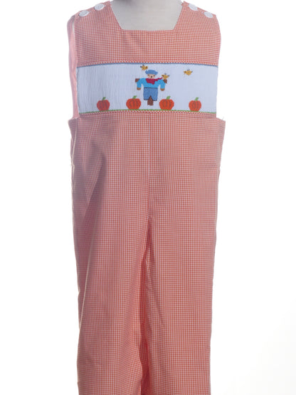 Orange Gingham Boy Longall featuring Scarecrow Hand-Smocked