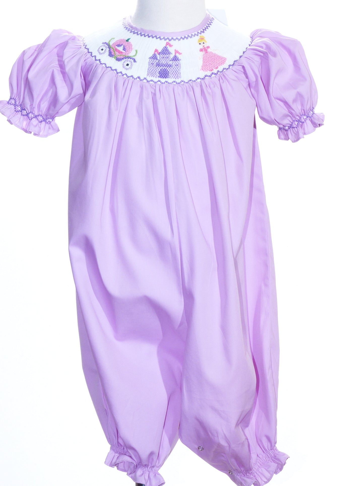 Purple Princess Smocked Short Sleeve Bishop Romper