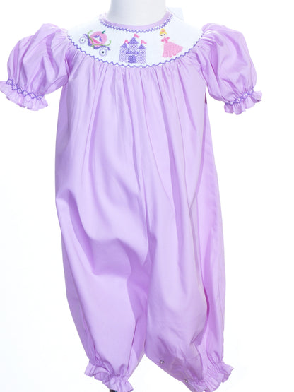 Purple Princess Smocked Short Sleeve Bishop Romper