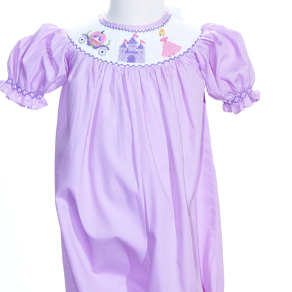 Purple Princess Smocked Short Sleeve Bishop Romper