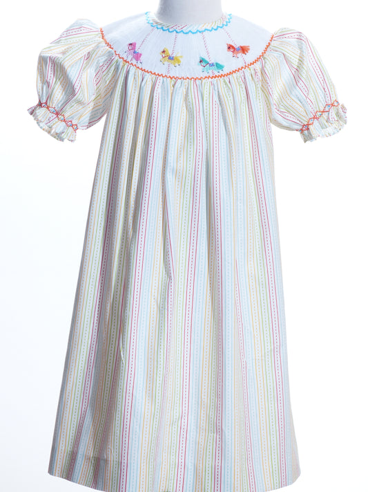 Multi Colors CAROUSEL Short Sleeve Bishop Dress