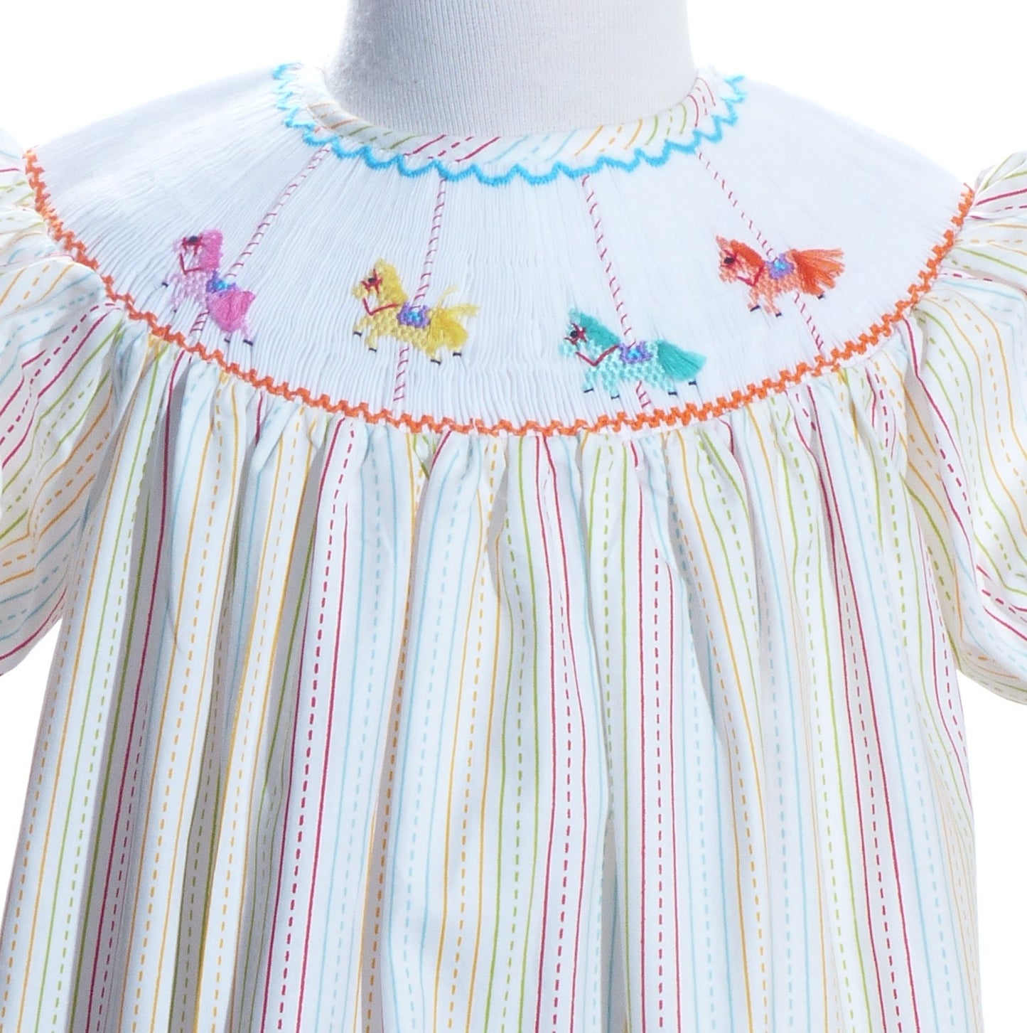Multi Colors CAROUSEL Short Sleeve Bishop Dress