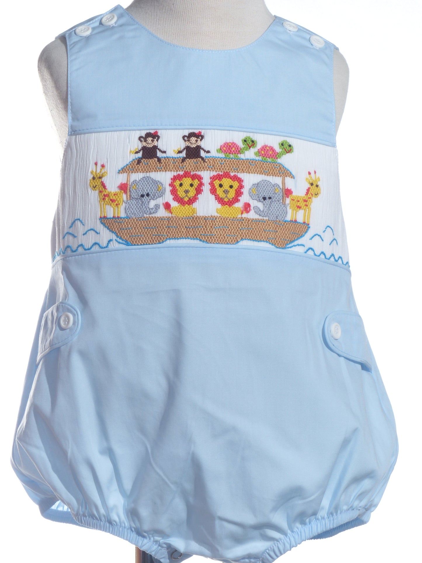 Light Blue NOAH'S ARK Smocked Bubble