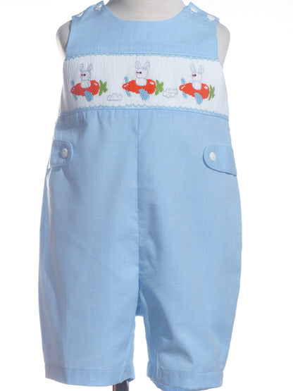 Light Blue Bunny Smocked Shortall