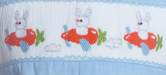 Light Blue Bunny Smocked Shortall