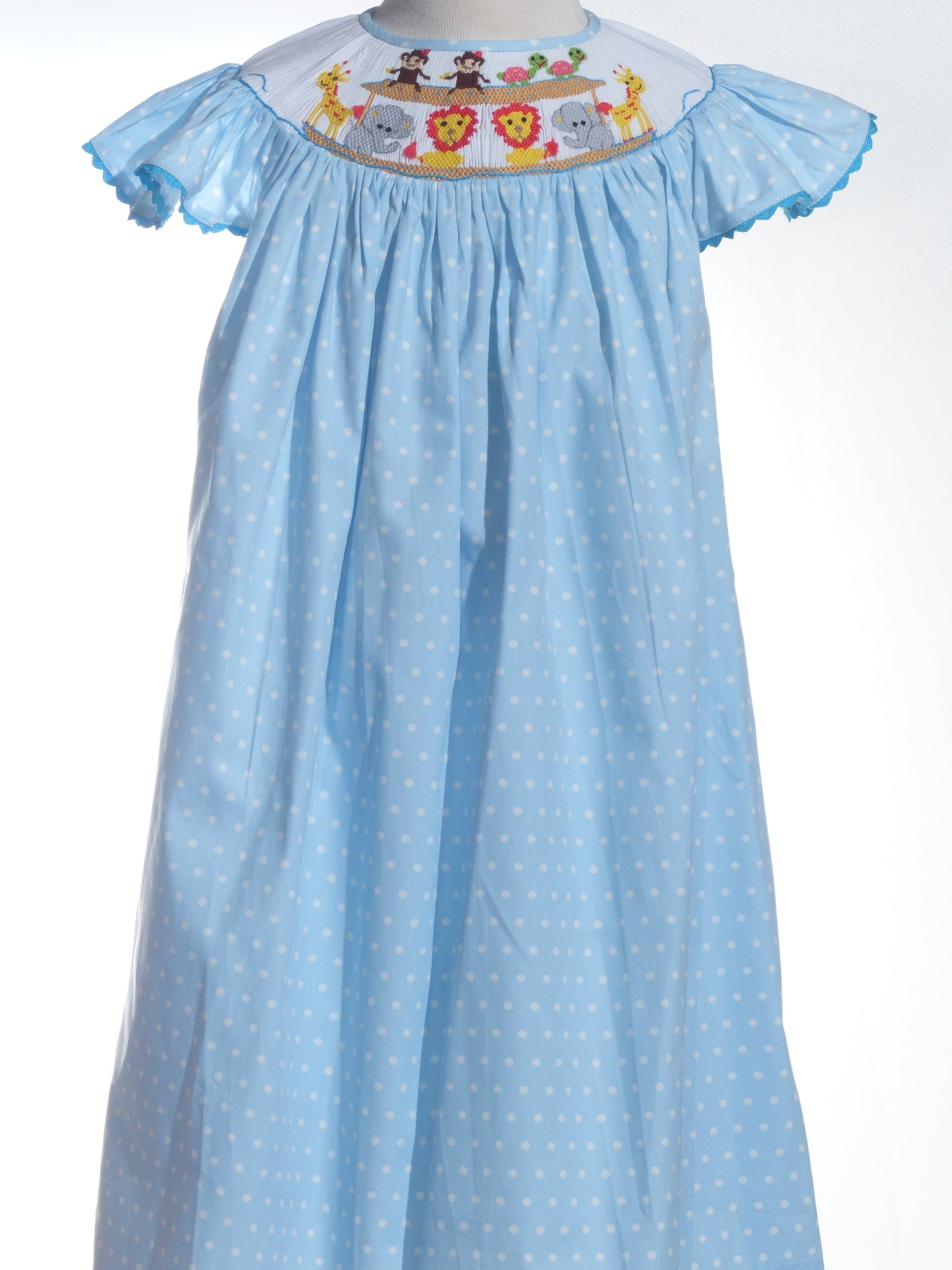 Light Blue NOAH'S ARK Smocked Angel Wing Sleeve Dress