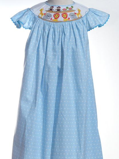 Light Blue NOAH'S ARK Smocked Angel Wing Sleeve Dress