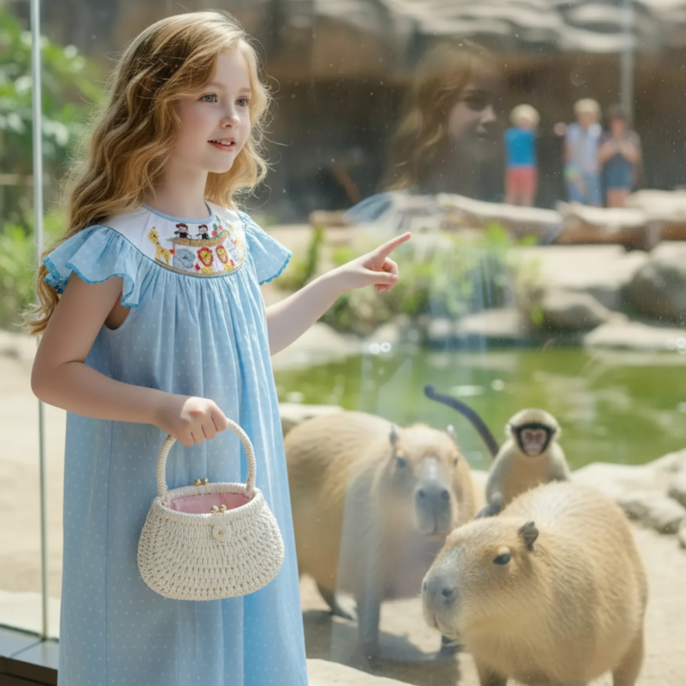 Light Blue NOAH'S ARK Smocked Angel Wing Sleeve Dress