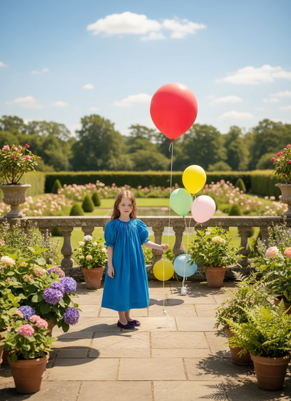 Blue Corduroy Smocked with Pearl Bishop Dress