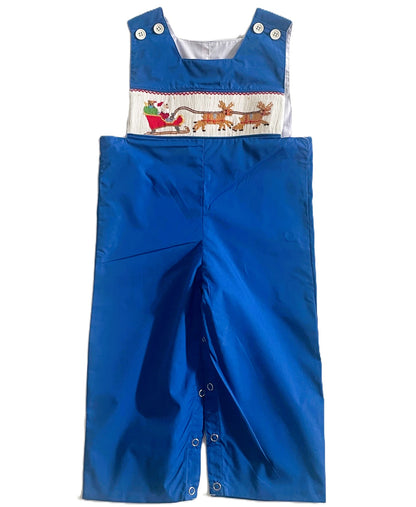Blue Boy Longall With SANTA & REINDEERS Hand Smocked
