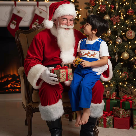 Blue Boy Longall With SANTA & REINDEERS Hand Smocked