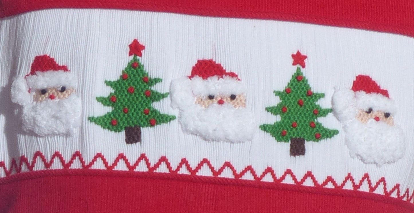 Red Corduroy Santa & Christmas Tree Smocked Boy Long Overall