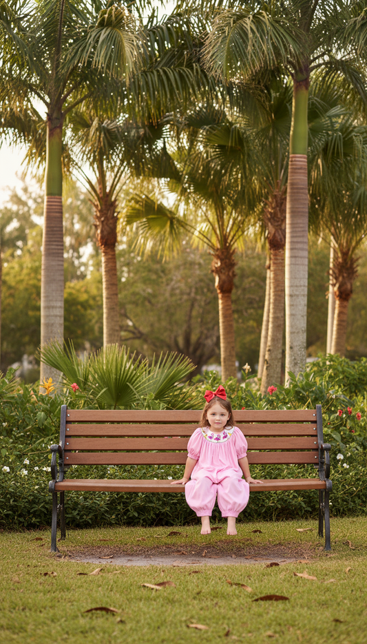 Pink Corduroy Flamingo Smocked Long Bubble