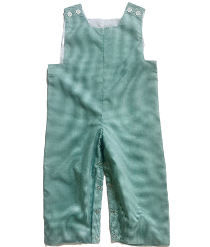 Green Gingham Boy Long Overall Monogramable