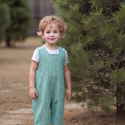 Green Gingham Boy Long Overall Monogramable