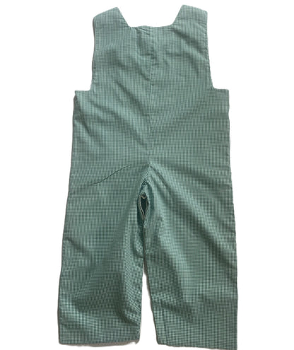 Green Gingham Boy Long Overall Monogramable