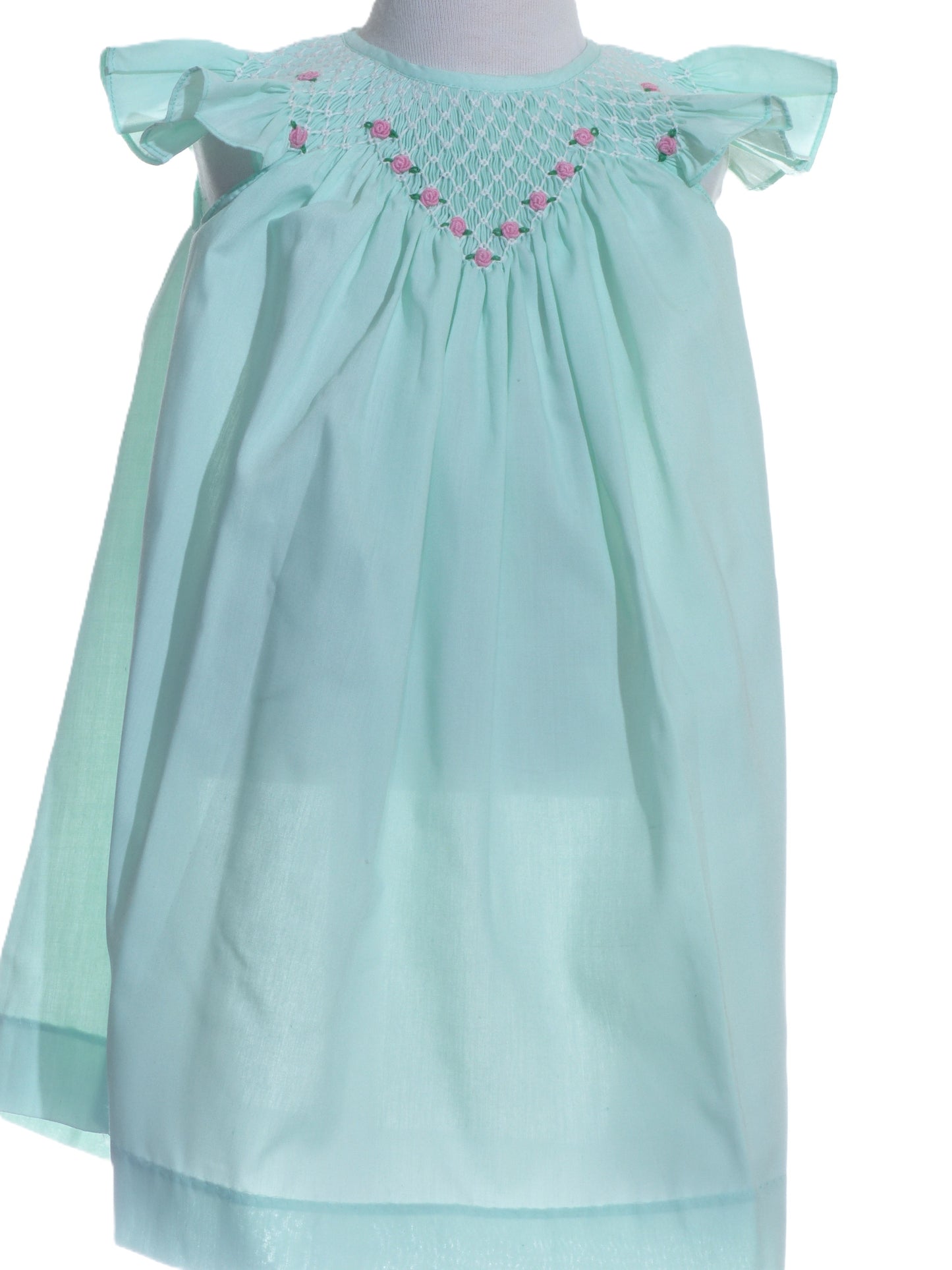 Turquoise Geo Smocked With Roses Angel Wing Sleeve Dress