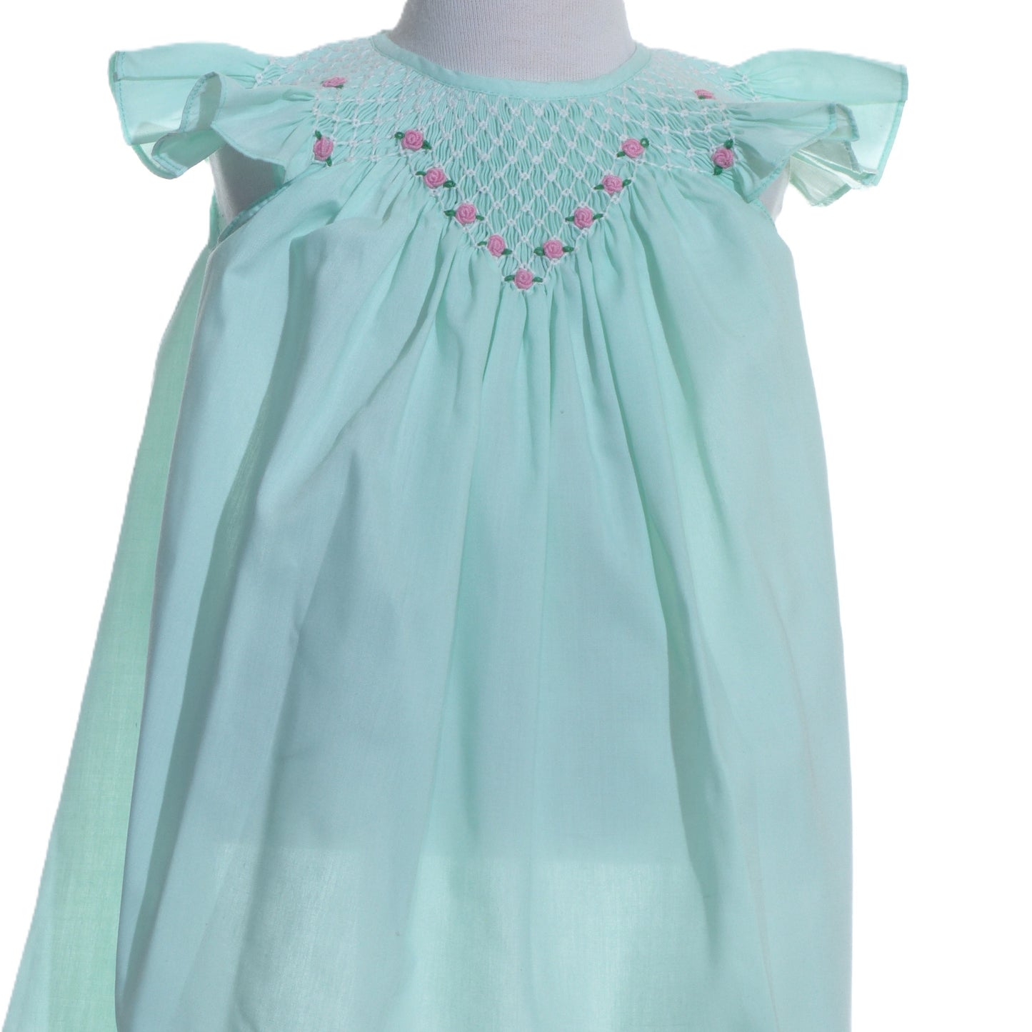 Turquoise Geo Smocked With Roses Angel Wing Sleeve Dress