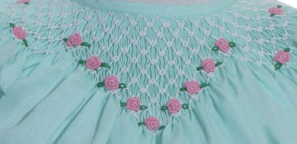 Turquoise Geo Smocked With Roses Angel Wing Sleeve Dress