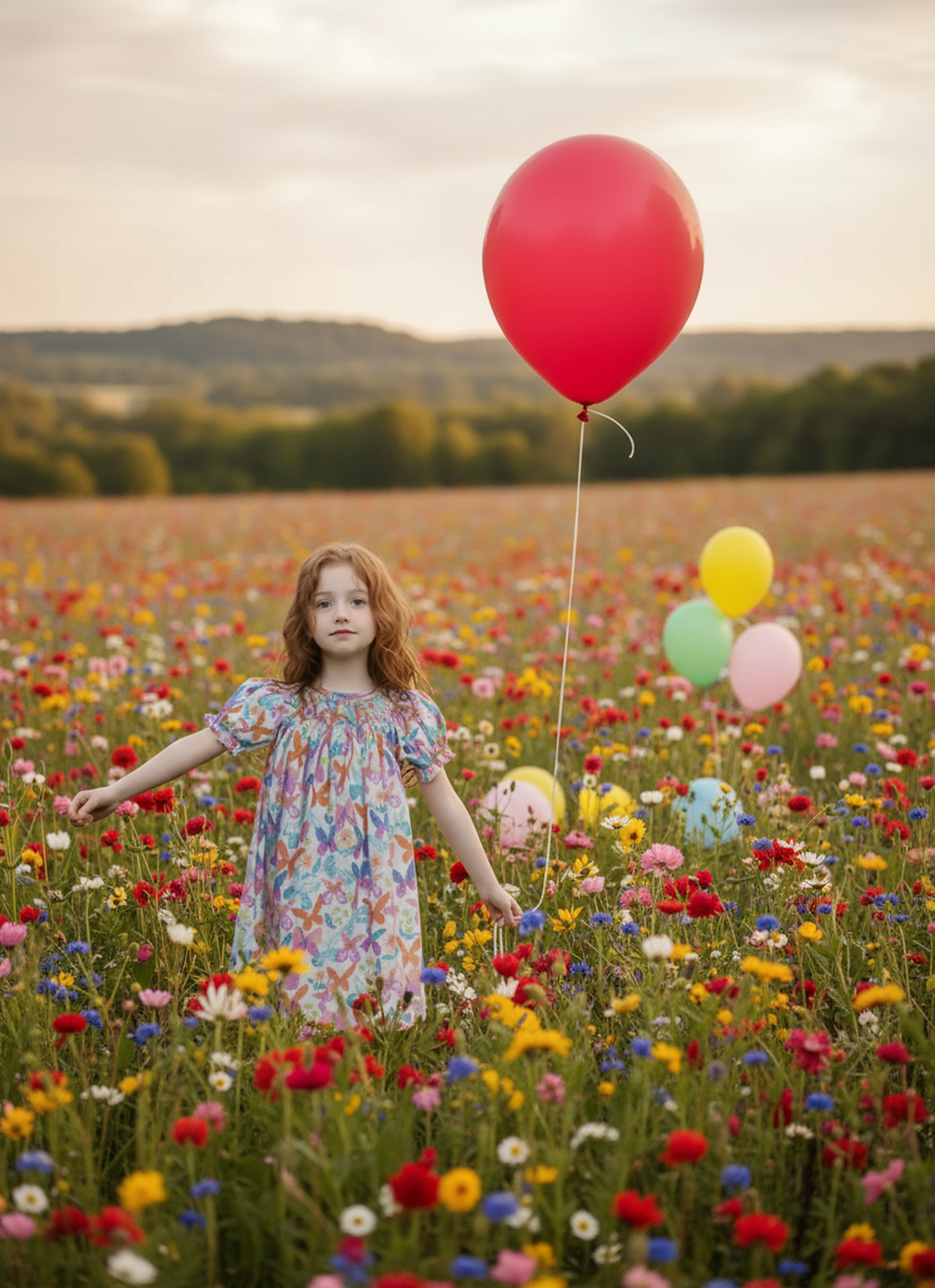 Multicolor Butterflies Print Short Sleeve Dress Featuring Colorful Geometric Smocked Detailing