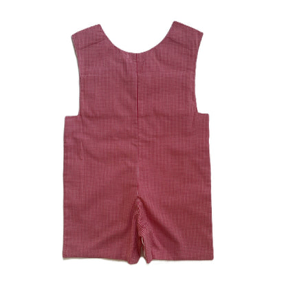 Red Gingham Boy Shortall With "JOY" Hand-Smocked