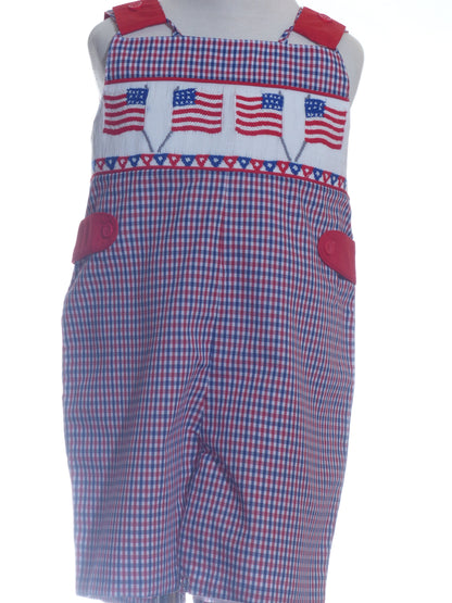 Red, White and Blue Gingham Boy Jon Jon featuring American Flag Smocked