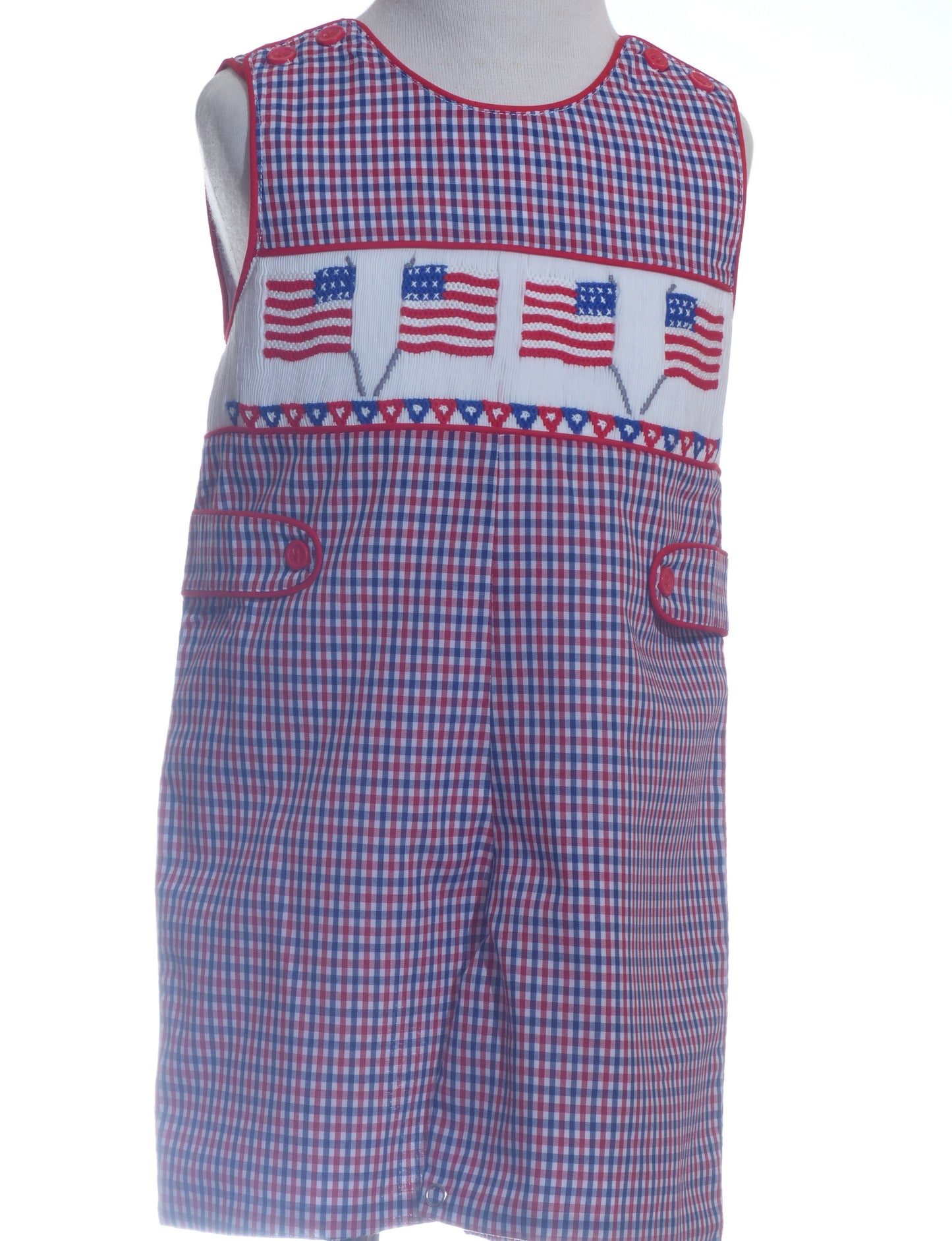 Red, White and Blue Gingham Boy Jon Jon featuring American Flag Smocked