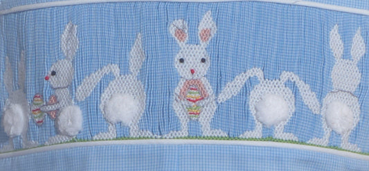 Light Blue Bunny Smocked Shortall