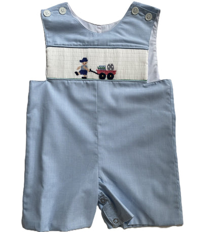 Blue Gingham Boy Jon Jon featuring BOY PULLING A WAGON Smocked