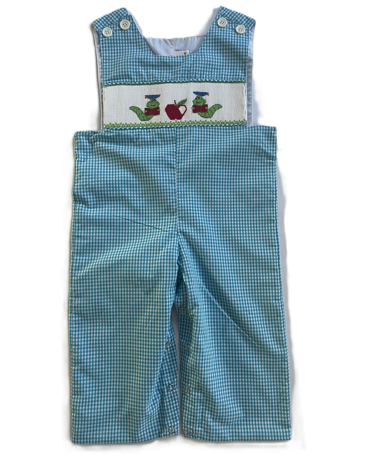 Blue Gingham John John Featuring CATERPILLAR & APPLE Hand-Smocked