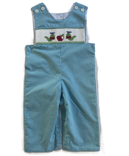 Blue Gingham John John Featuring CATERPILLAR & APPLE Hand-Smocked